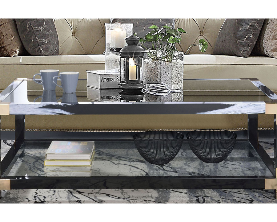 ACME - Lafty Coffee Table in Clear Glass/White Brushed