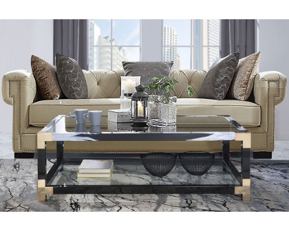 ACME - Lafty Coffee Table in Clear Glass/White Brushed