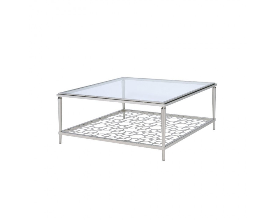 ACME - Naiya Coffee Table in Nickel/Clear Glass