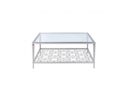 ACME - Naiya Coffee Table in Nickel/Clear Glass