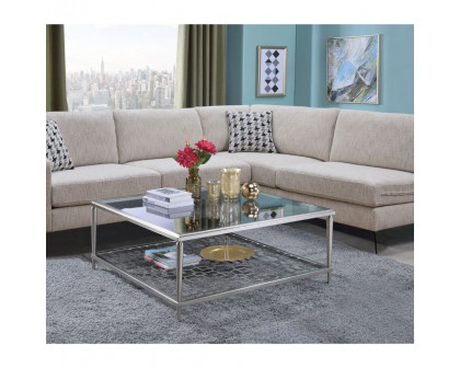 ACME - Naiya Coffee Table in Nickel/Clear Glass