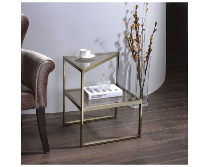 ACME - Treva Accent Table in Smoky Glass/Antique Gold