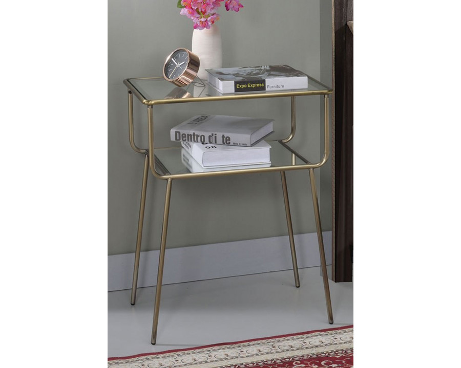 ACME - Rhodie Accent Table in Mirrored/Clear Glass/Antique Gold