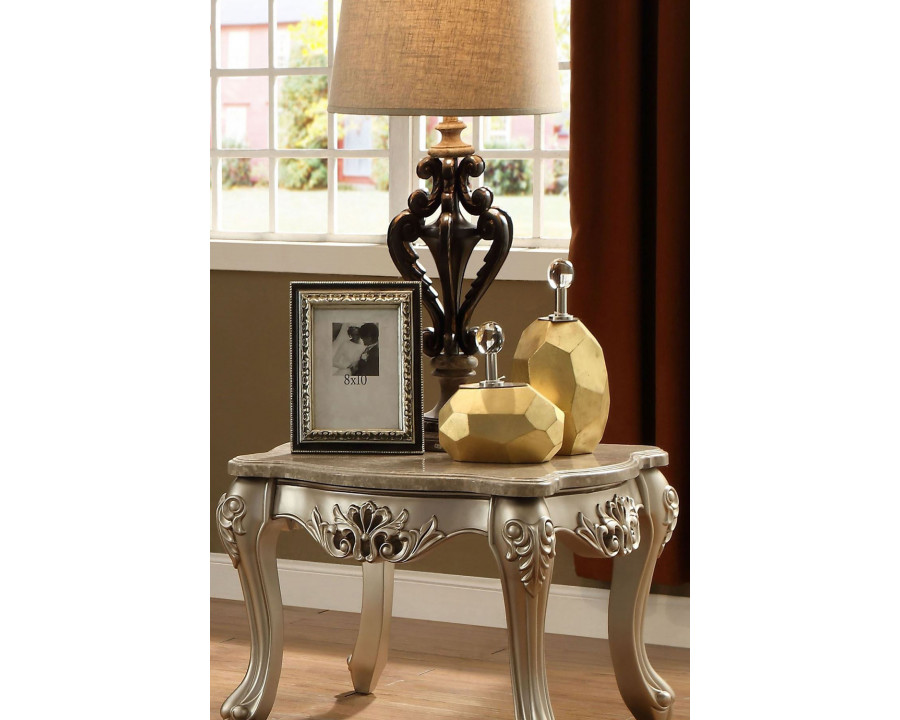 ACME - Ranita End Table in Marble Top/Champagne