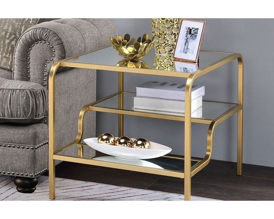 ACME - Astrid End Table in Mirrored/Gold