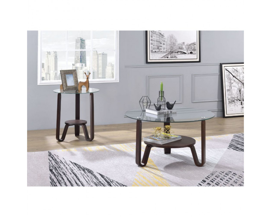 ACME - Darby End Table in Clear Glass/Dark Walnut