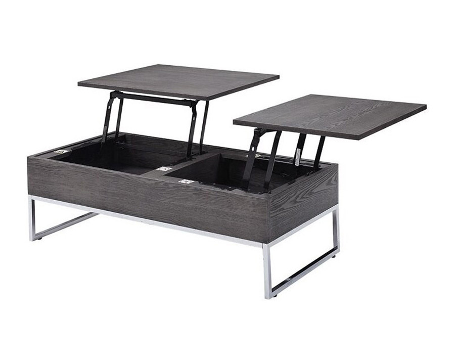 ACME - Iban Coffee Table with Lift Top in Gray Oak/Chrome