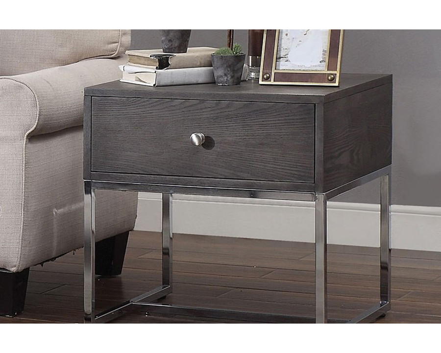 ACME - Iban End Table in Gray Oak/Chrome