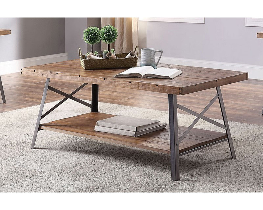 ACME - Ikram Coffee Table in Weathered Oak/Sandy Black