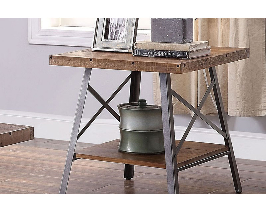 ACME - Ikram End Table (Set-2) in Weathered Oak/Sandy Black