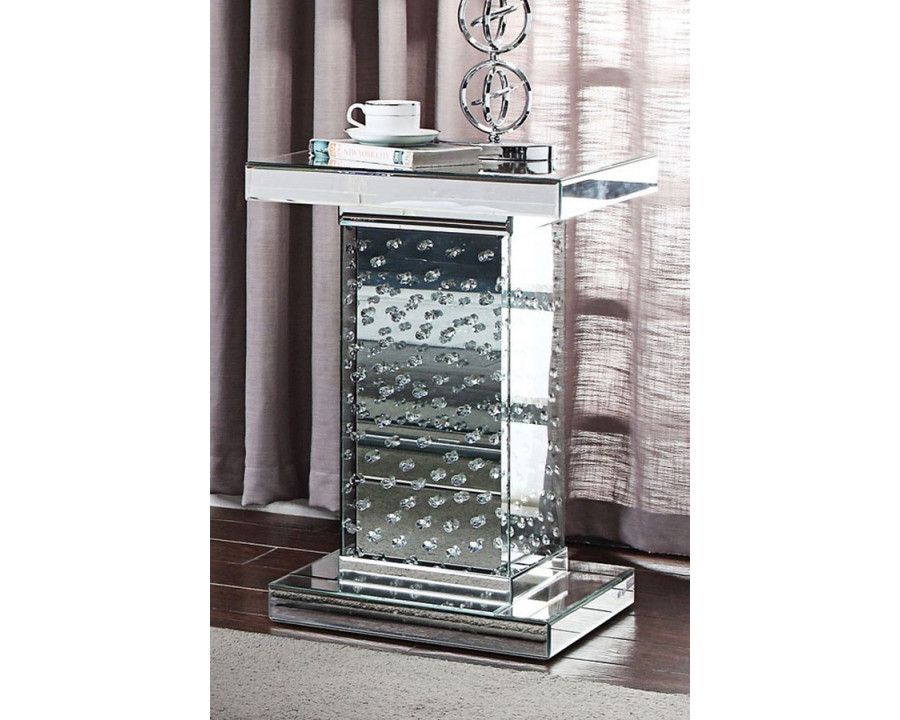 ACME - Nysa End Table in Mirrored/Faux Crystals (81412)