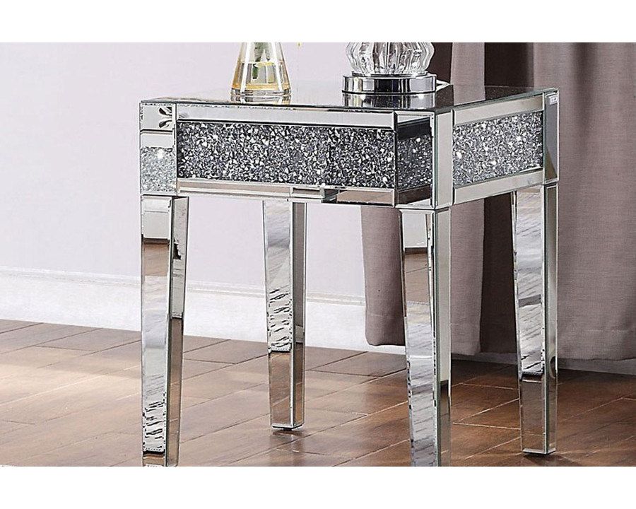 ACME - Noralie End Table in Mirrored/Faux Diamonds (81417)