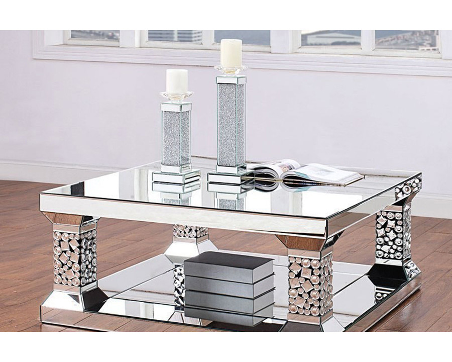 ACME - Kachina Coffee Table in Mirrored/Faux Gems