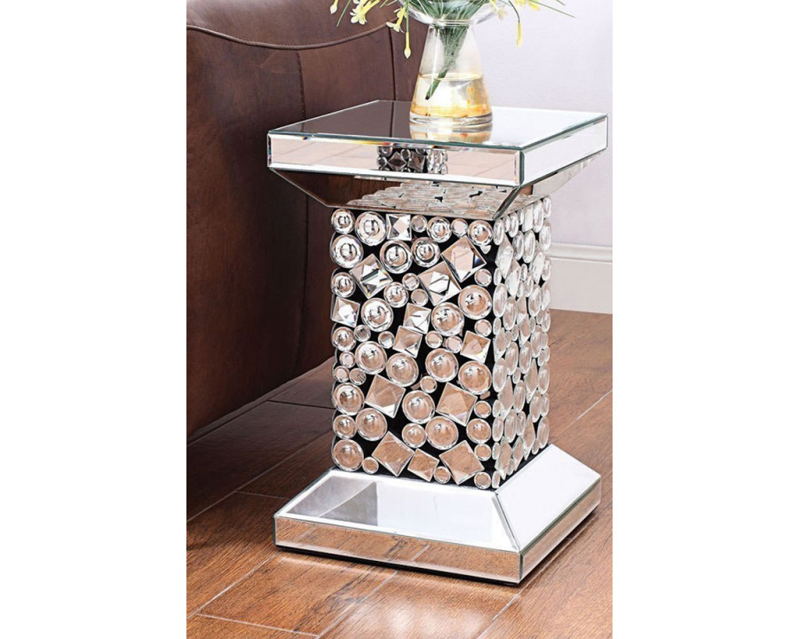 ACME - Kachina End Table in Mirrored/Faux Gems