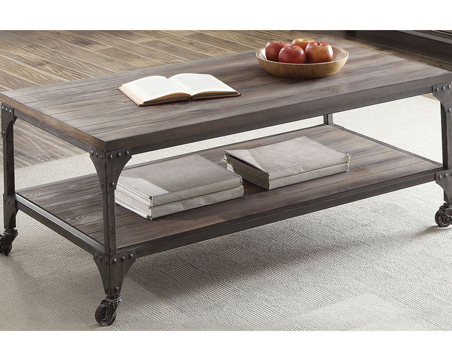 ACME - Gorden Coffee Table in Weathered Oak/Antique Nickel