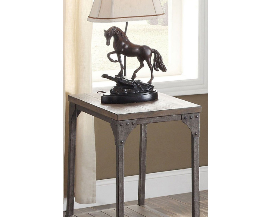 ACME - Gorden End Table in Weathered Oak/Antique Nickel