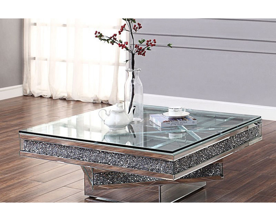 ACME - Noralie Coffee Table in Mirrored/Faux Diamonds (81465)