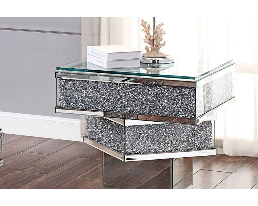 ACME - Noralie End Table in Mirrored/Faux Diamonds (81467)