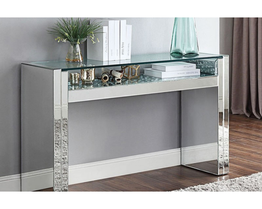 ACME - Nysa Sofa Table in Mirrored/Faux Crystals