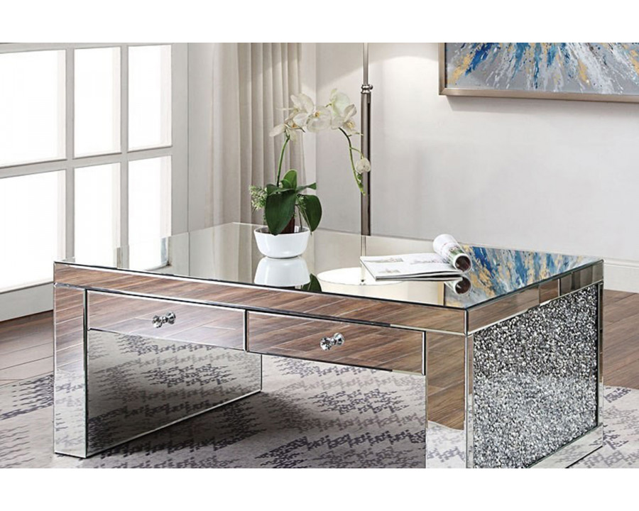 ACME - Noralie Coffee Table in Mirrored/Faux Diamonds (81475)