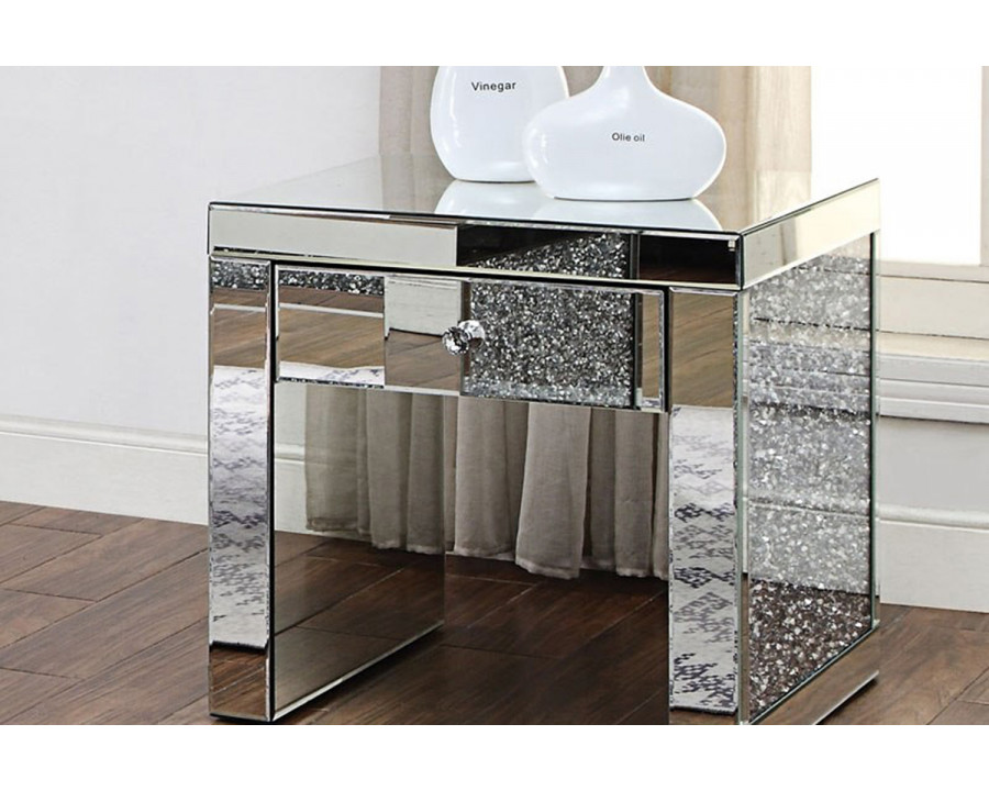 ACME - Noralie End Table in Mirrored/Faux Diamonds (81477)