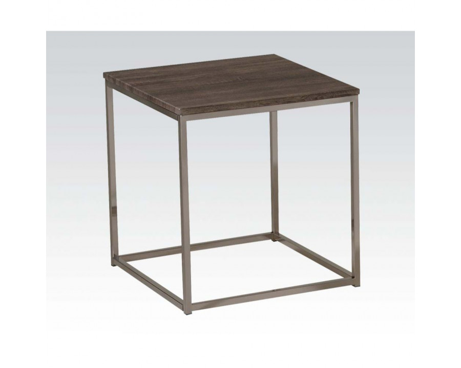 ACME - Cecil End Table in Walnut/Brushed Nickel