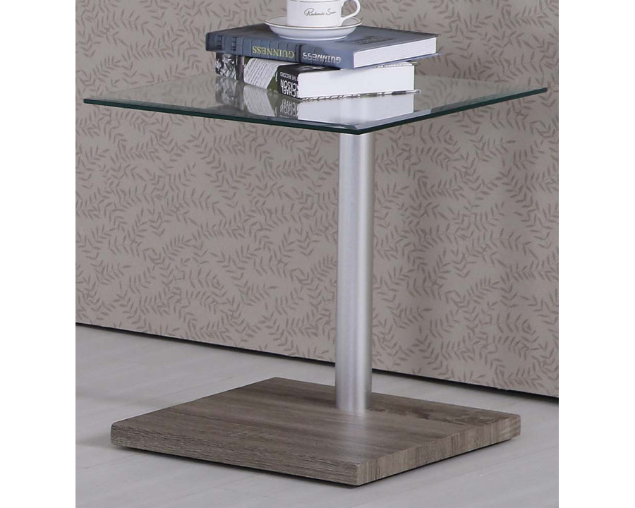 ACME - Haden End Table in Clear Glass/Dark Grain