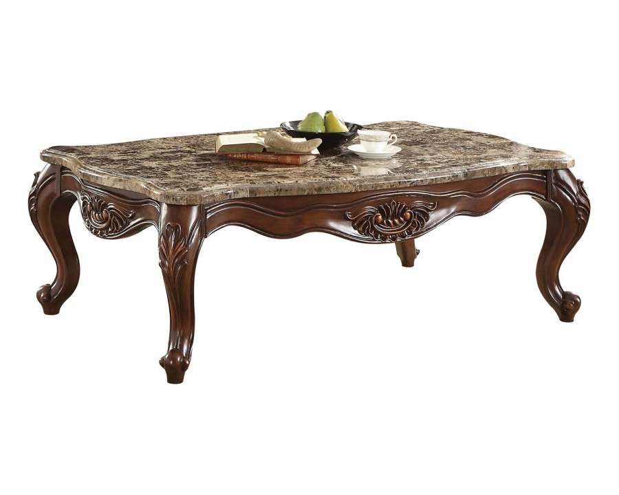 ACME - Jardena Coffee Table in Marble Top/Cherry Oak