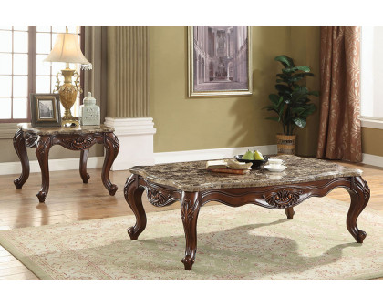 ACME - Jardena Coffee Table in Marble Top/Cherry Oak