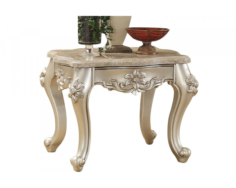 ACME - Bently End Table in Marble Top/Champagne