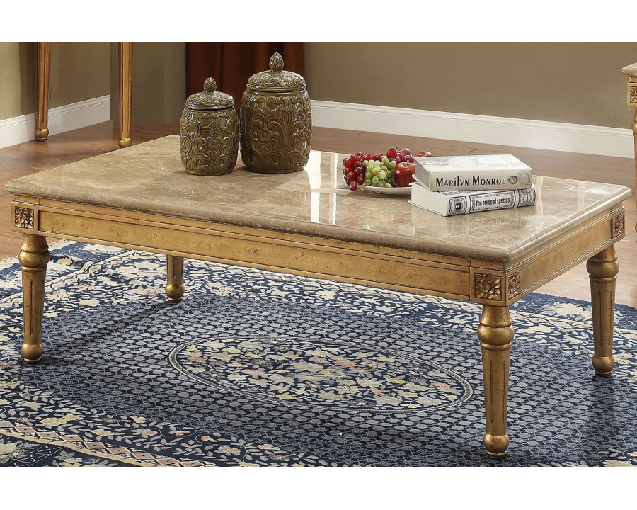 ACME - Daesha Coffee Table in Marble Top/Antique Gold