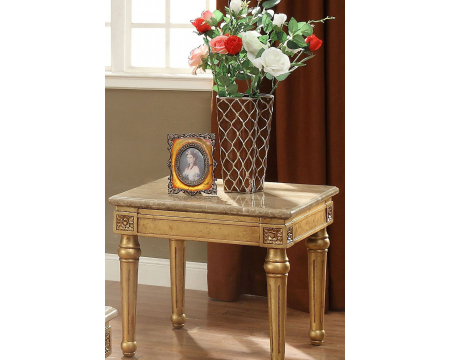 ACME - Daesha End Table in Marble Top/Antique Gold