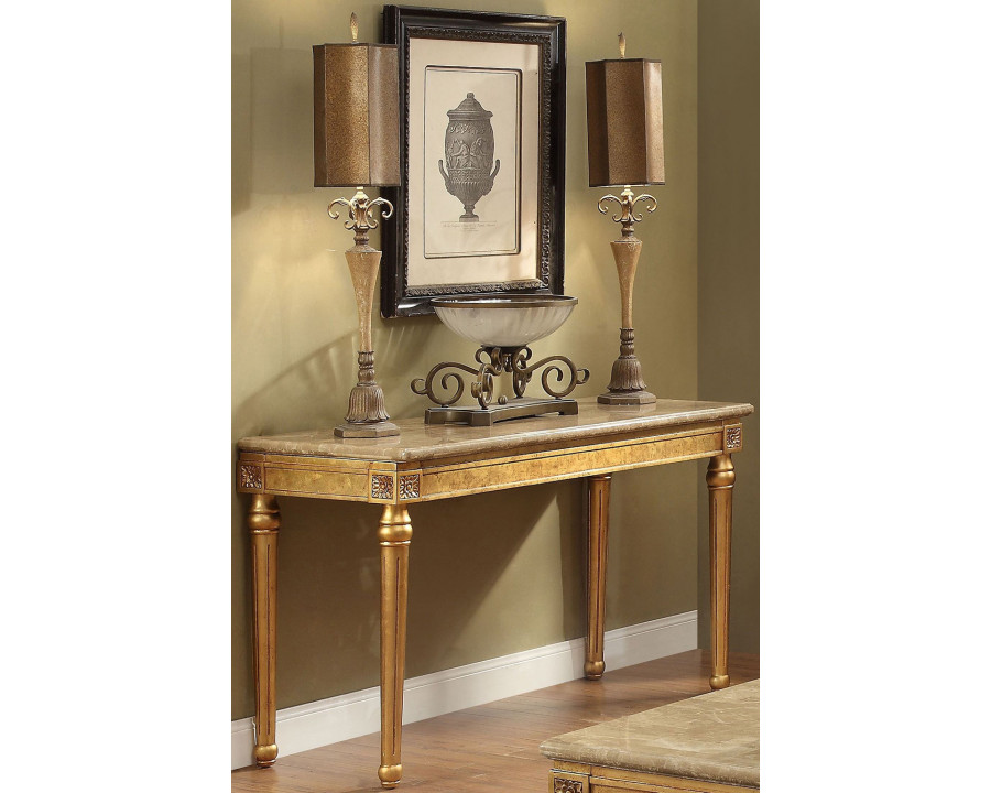 ACME - Daesha Sofa Table in Marble Top/Antique Gold