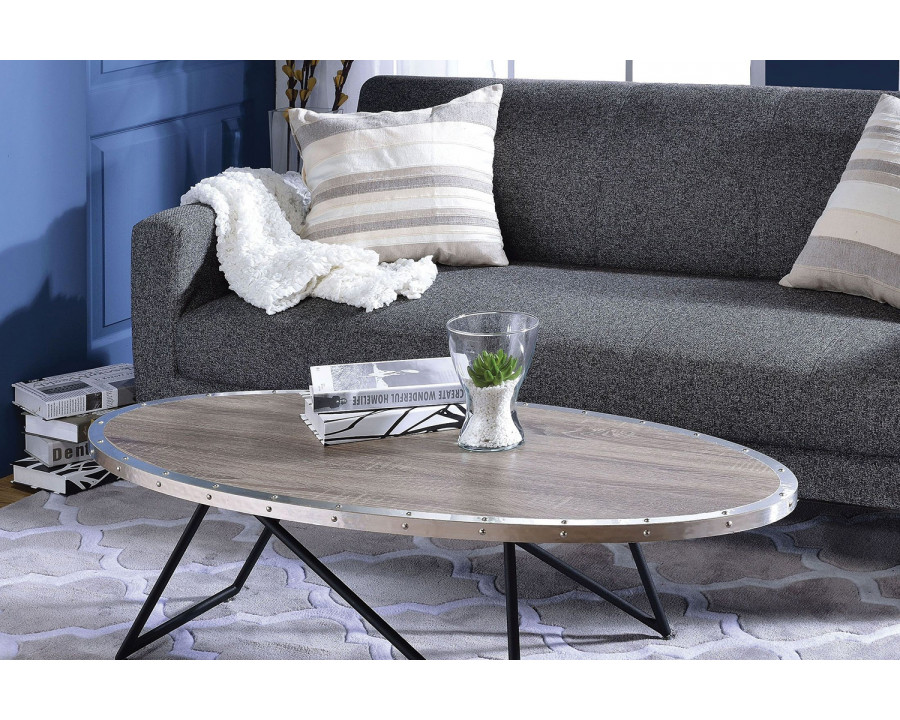 ACME - Allis Coffee Table in Weathered Gray Oak/Metal