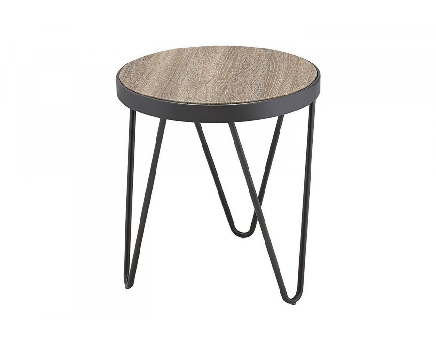 ACME Bage End Table - Weathered Gray Oak/Metal