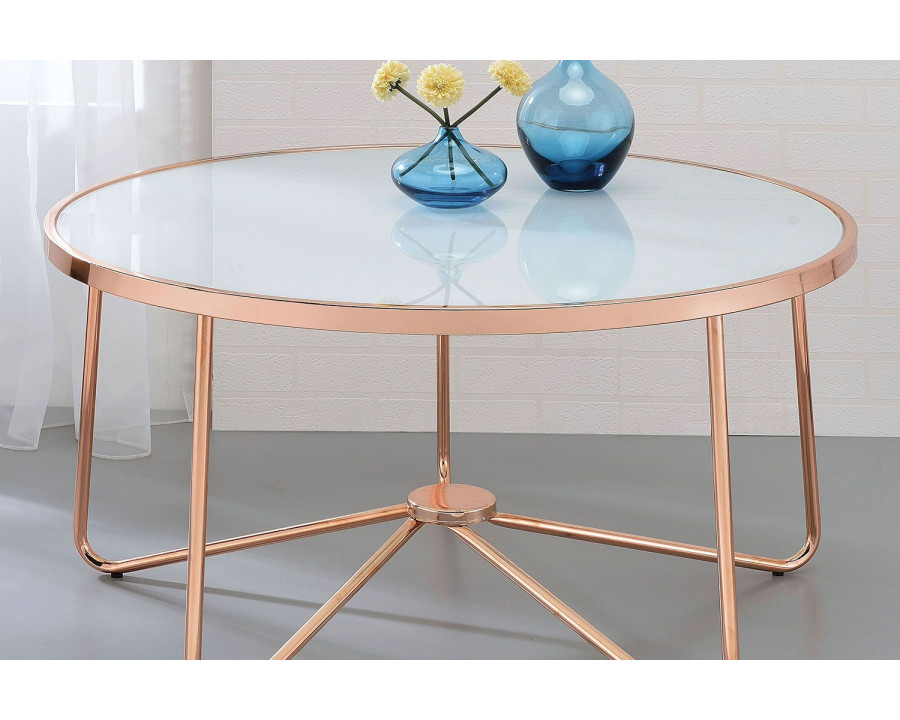 ACME - Alivia Coffee Table in Frosted Glass/Rose Gold