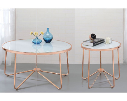 ACME Alivia End Table - Frosted Glass/Rose Gold