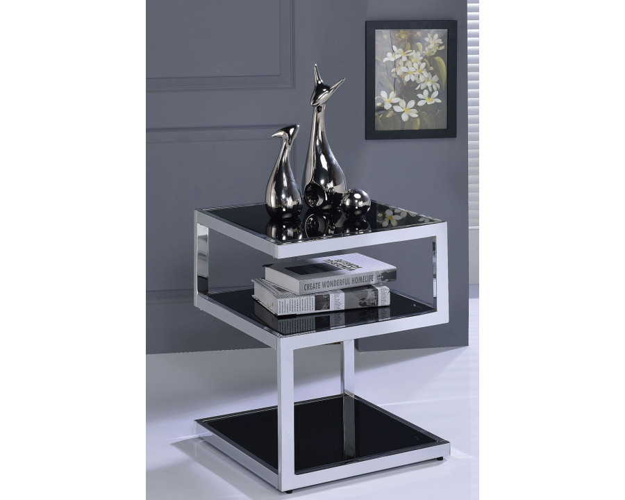 ACME Alyea End Table - Black Glass/Chrome