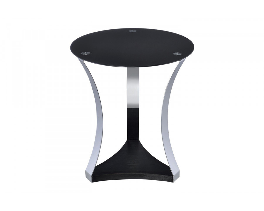 ACME - Geiger End Table in Black Glass/Chrome