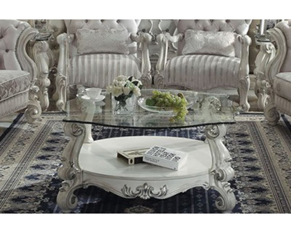 ACME Versailles Glass Top Coffee Table - Antique White