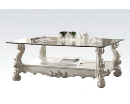 ACME Versailles Glass Top Rectangular Coffee Table - Bone