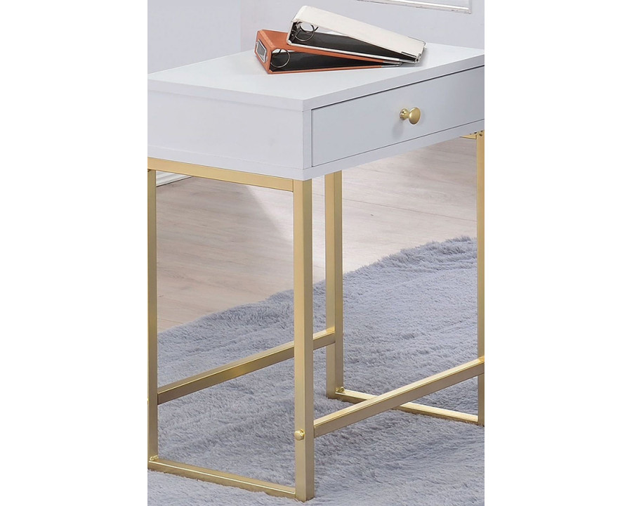 ACME - Coleen Accent Table in White/Brass