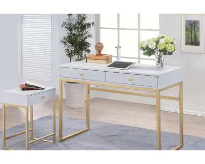 ACME - Coleen Accent Table in White/Brass