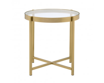 ACME - Charrot End Table in Clear Glass Top/Gold