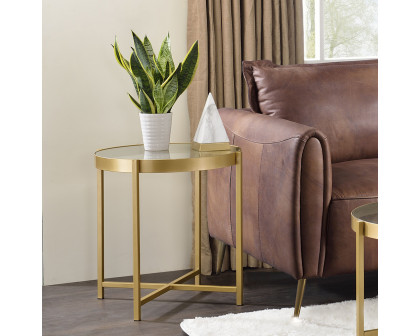 ACME - Charrot End Table in Clear Glass Top/Gold