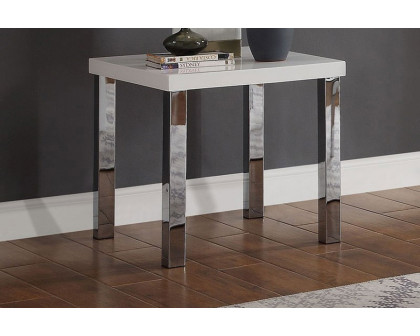 ACME - Harta End Table in White High Gloss/Chrome