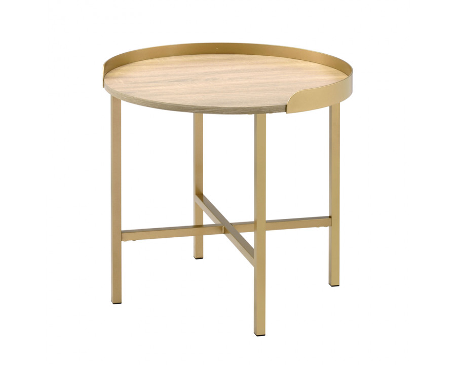 ACME - Mithea End Table in Oak Table Top/Gold