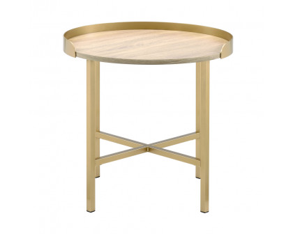 ACME - Mithea End Table in Oak Table Top/Gold