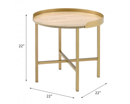 ACME - Mithea End Table in Oak Table Top/Gold