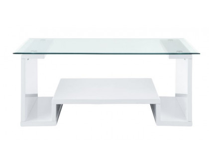 ACME - Nevaeh Coffee Table in Clear Glass Top/White High Gloss